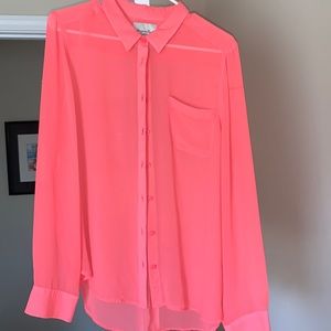 American eagle large hot pink button down blouse sheer